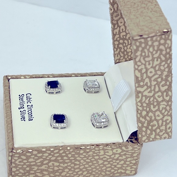 RACHEL ASHWELL, STERLING SILVER WITH CUBIC ZIRCONIA 2 STUD EARRINGS,SILVER COLOR - Picture 2 of 14